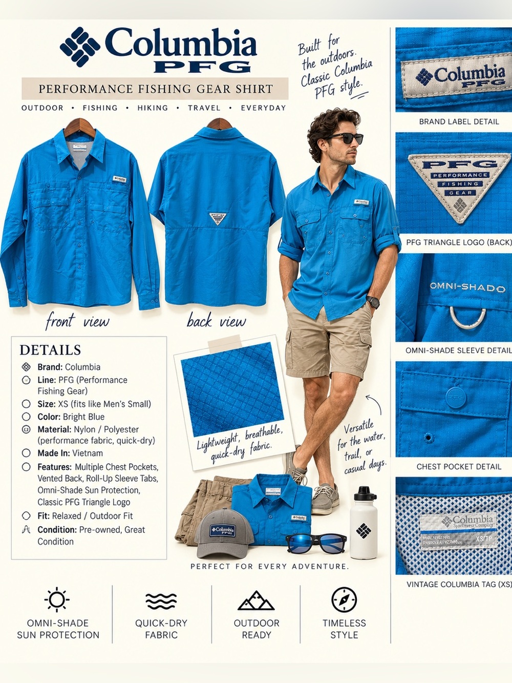 Columbia PFG Bright Blue Men's Lightweight Performance Fishing Shirt